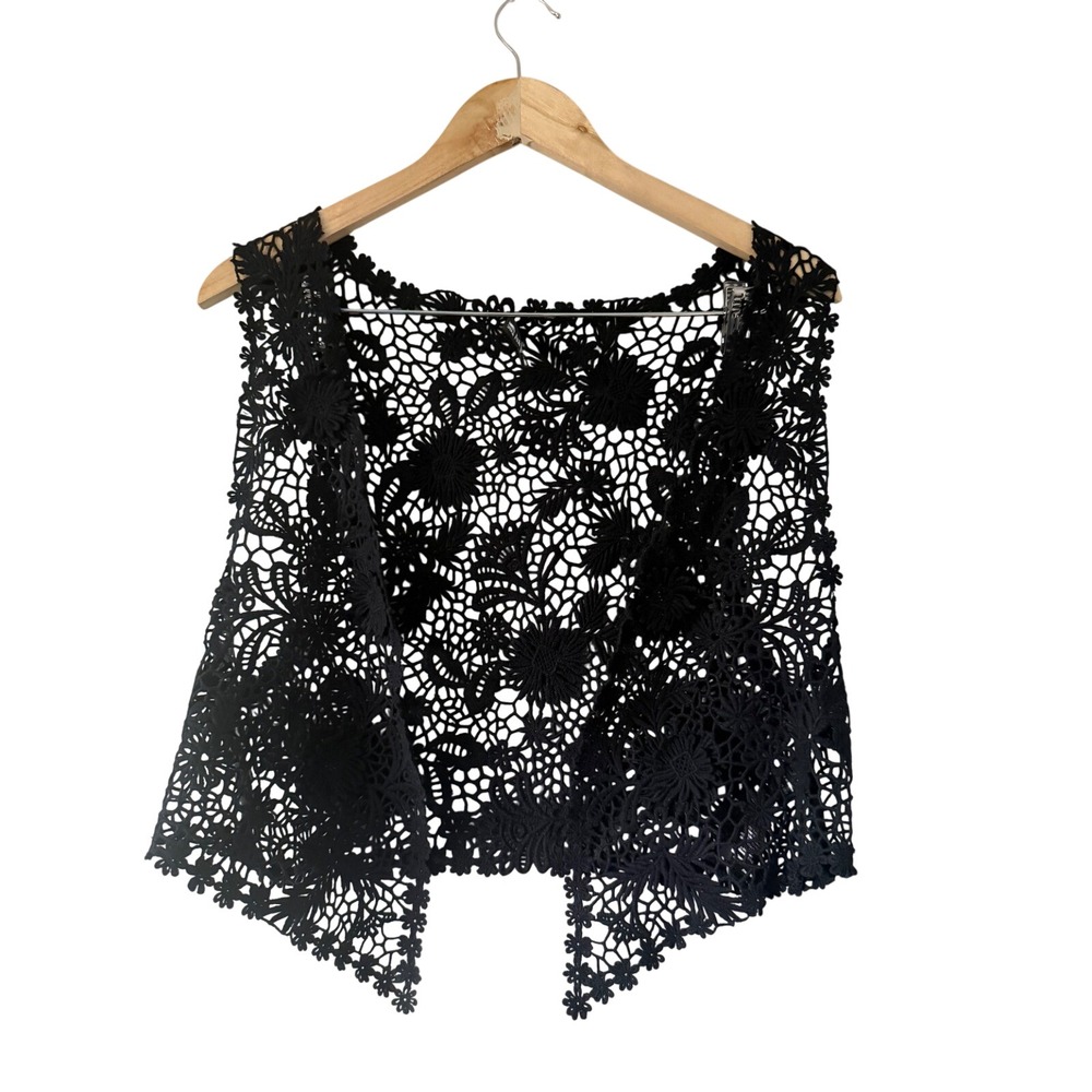 Marks & Spencer Autograph Black Floral Crochet Lace Vest Medium T50 08349/0560